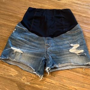 Isabel Maternity over the belly distressed maternity Jean shorts